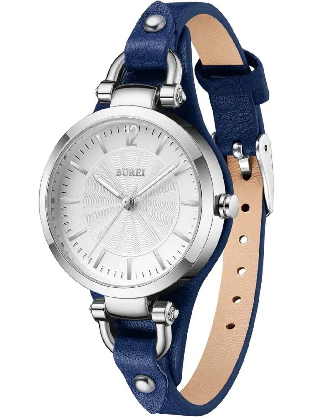 Women's Silver Black Simple Leather Strap Bracelet Band Analog Quartz Wristwatch